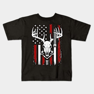 Deer Bow Hunting American Flag Bow Hunter Kids T-Shirt